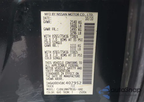 2011 Nissan Frontier Pro-4X from USA, damaged, VIN 1N6AD0EV1BC407952